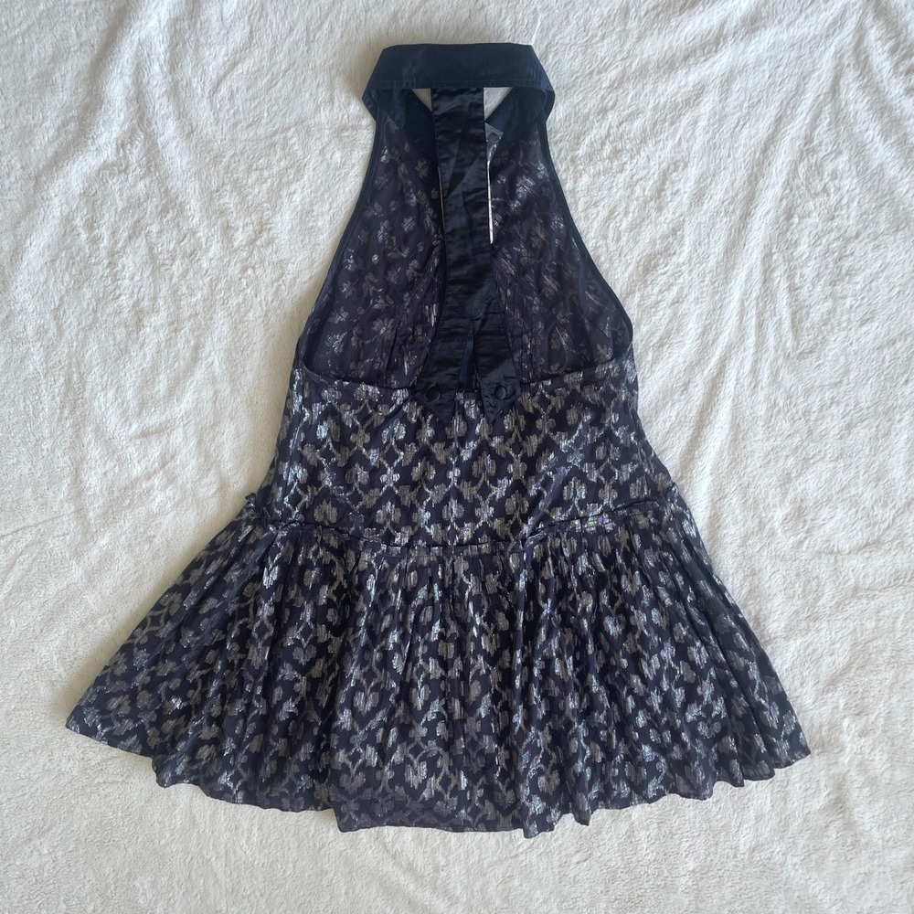 NWT Free People New Romantics Night Comb Metallic Navy Silver Mini Dress Size XS - Picture 2 of 10
